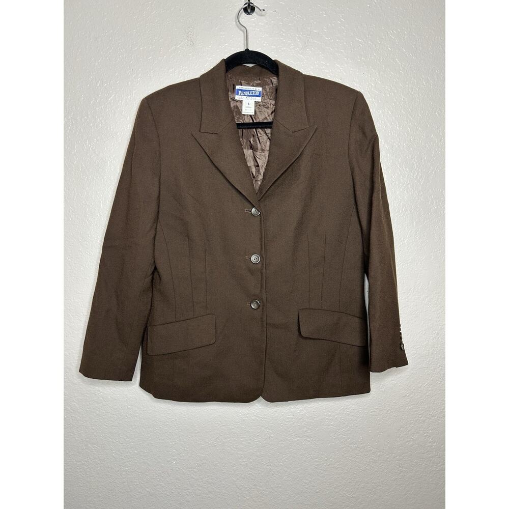 Pendleton Women's 100% Wool Vintage Blazer Brown Career Academia Size 6‎